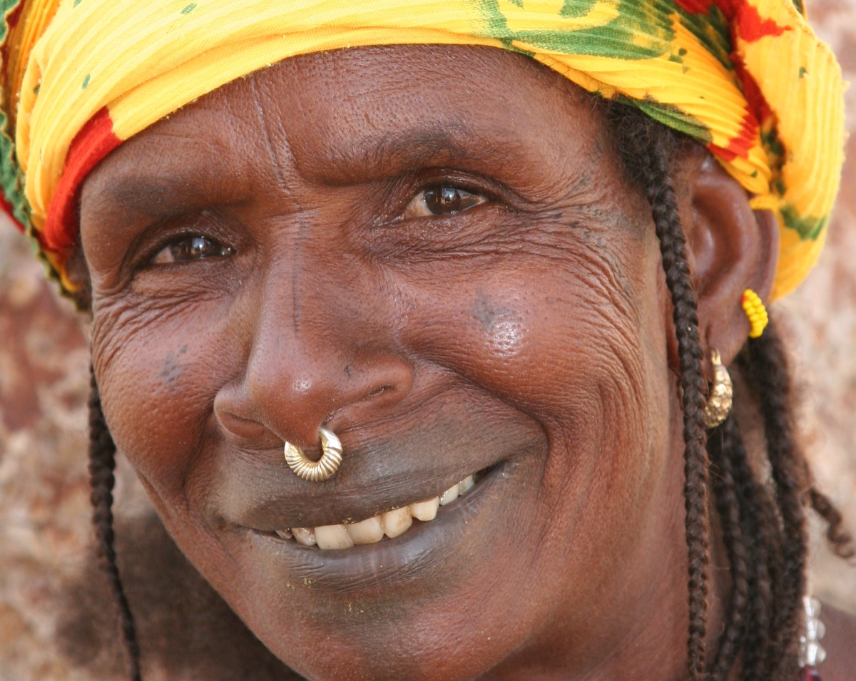 Fulani braids with beads, close-up portrait